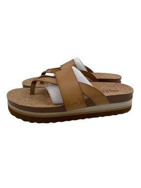 Project Cloud Brown Leather Women Size 9 Wedge Sandals Cork Insole Memory Foam